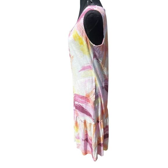 Denim & Co Naturals multicolor linen blend midi sleeveless button up dress M - Picture 4 of 9